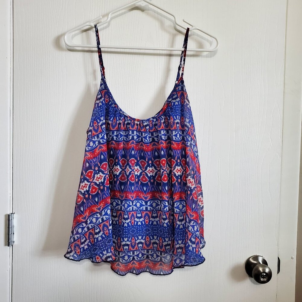EXPRESS blue white red lined sheer crop tank